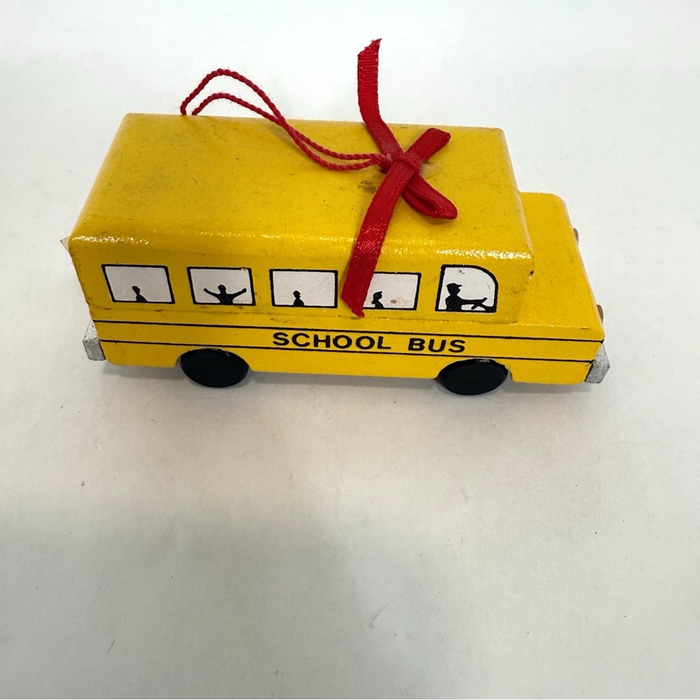 Yellow School Bus Christmas Ornament VTG 89 Midwest Imports Wood